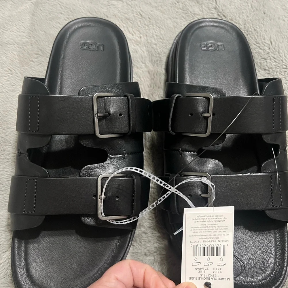 UGG Men's Capitola Buckle Slide Black Leather Sandals